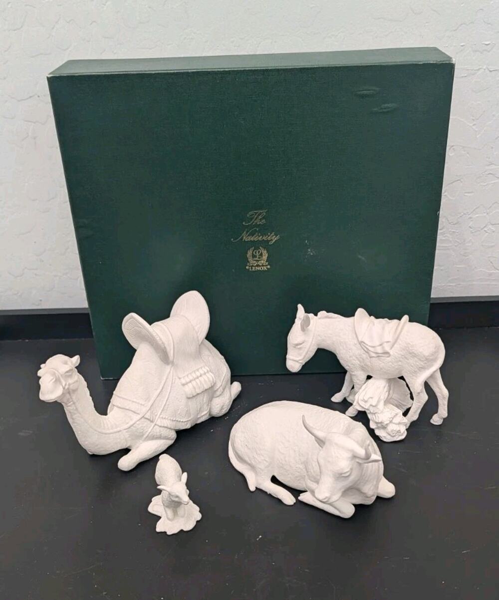 Lenox The Animals of the Nativity 4 Pc Set White Bisque IN BOX Vintage COA
